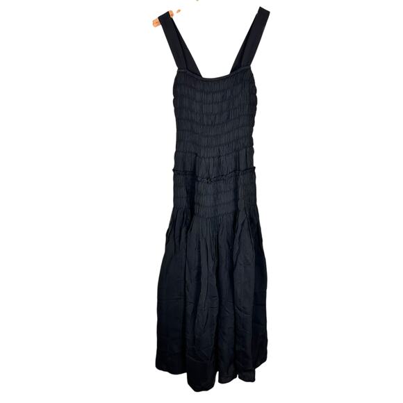 J CREW Smocked Drop Waist Silky Midi Dress Black XXS NWT Clean Girl Chic Vaca - Picture 5 of 10